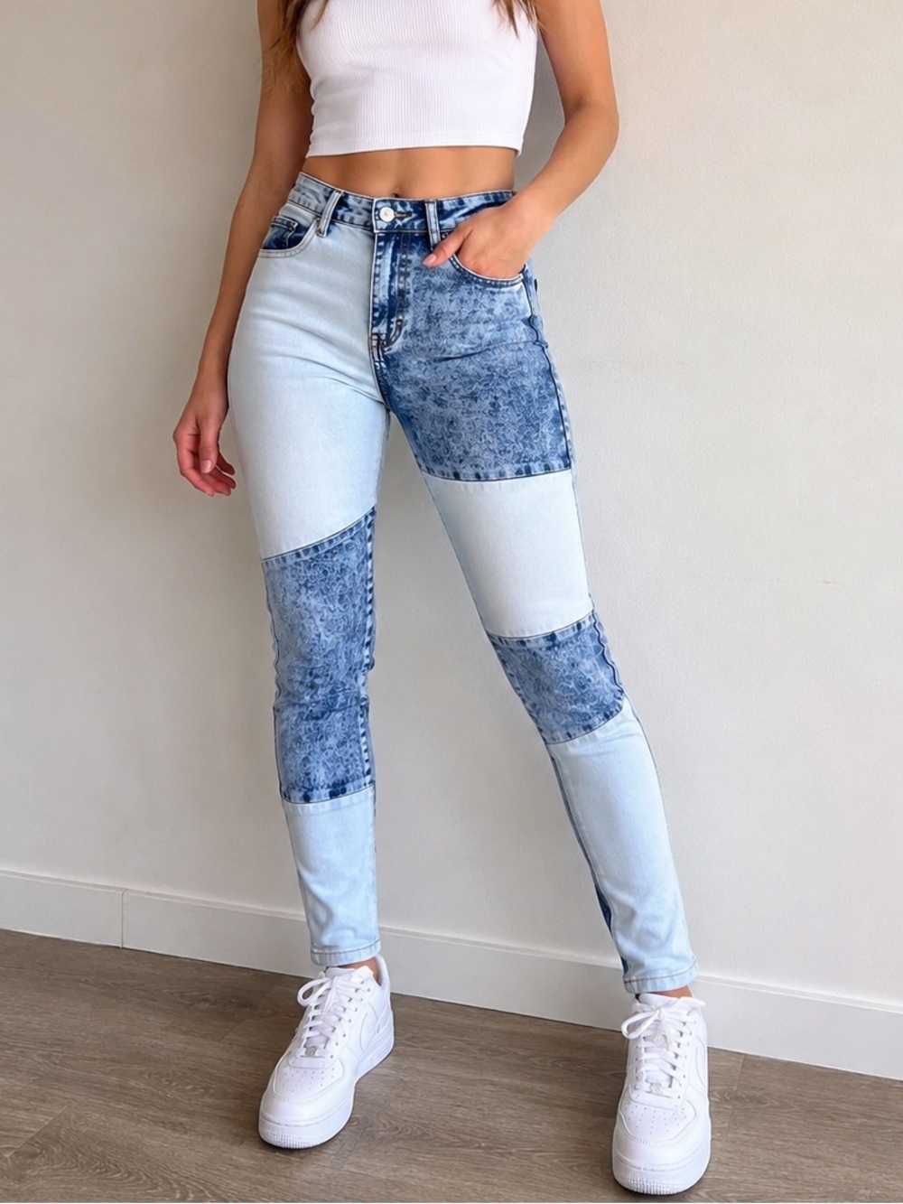 VIP Jeans Girls Size 11/12 Color Block Acid Wash Skinny Stretch Jeans